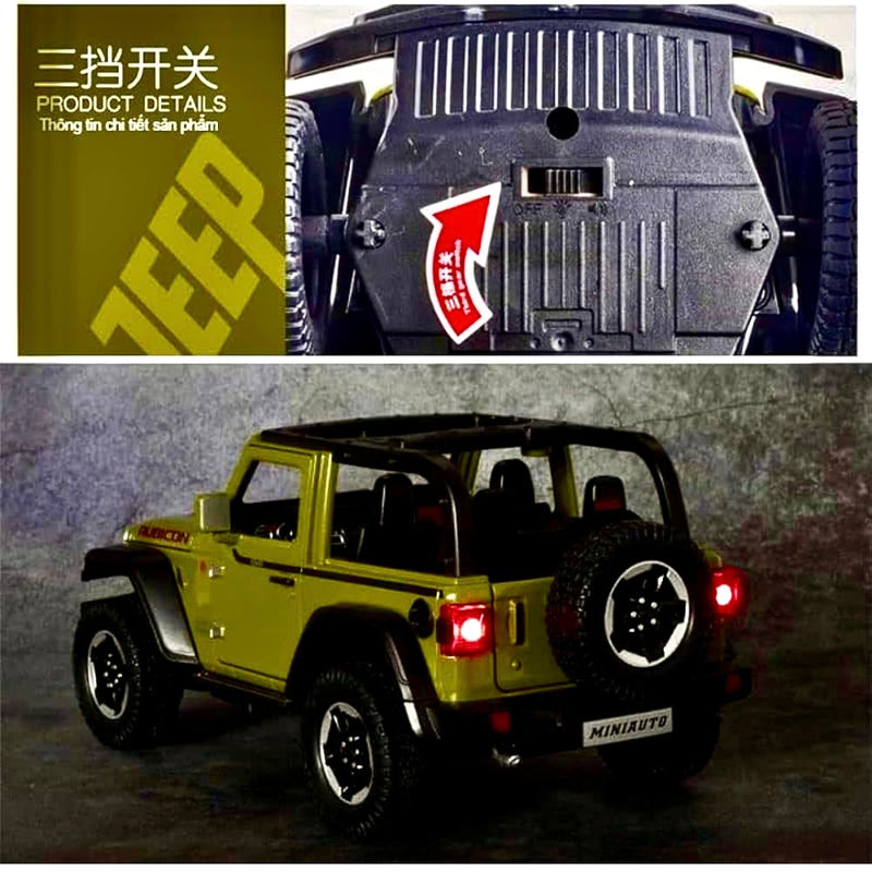 The ultimate littles mania rubican metal jeep car with openable doors , hood , sound and headlights.