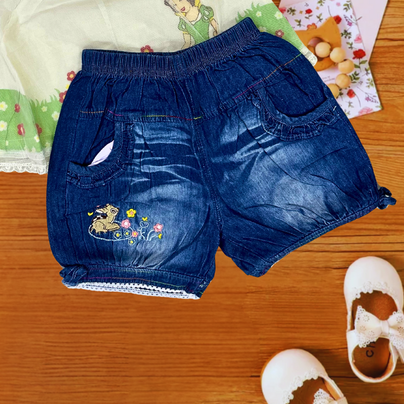 Cute and comfortable Girls white frock top & denim shorts western party and casual wear dress